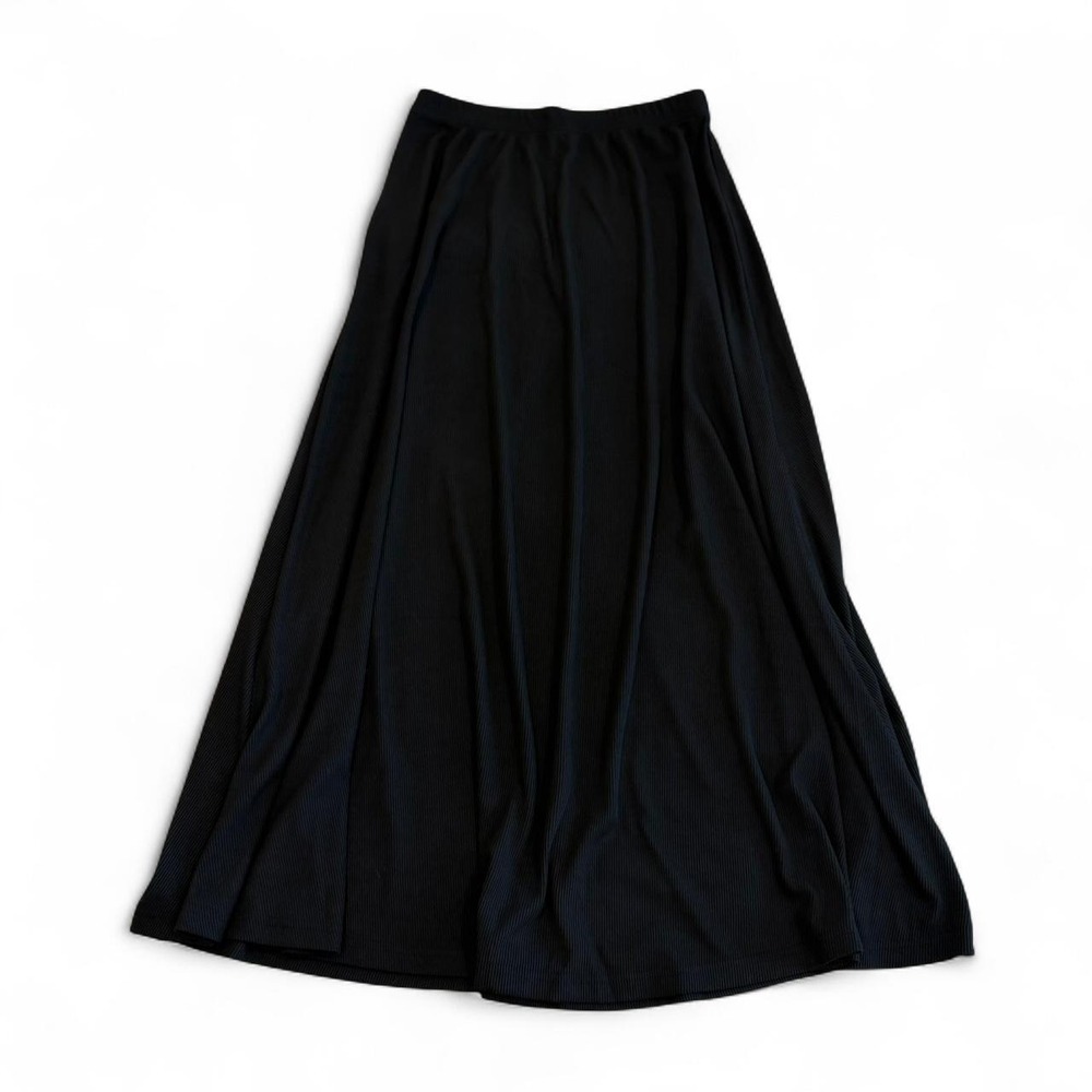 Black Ribbed Midi Skirt